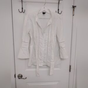 Worthington White Blouse with Faux Lace Accents